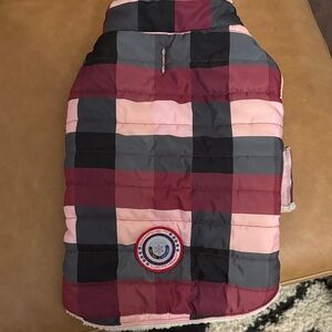 Stylish Plaid Dog Vest - Burgundy and Gray